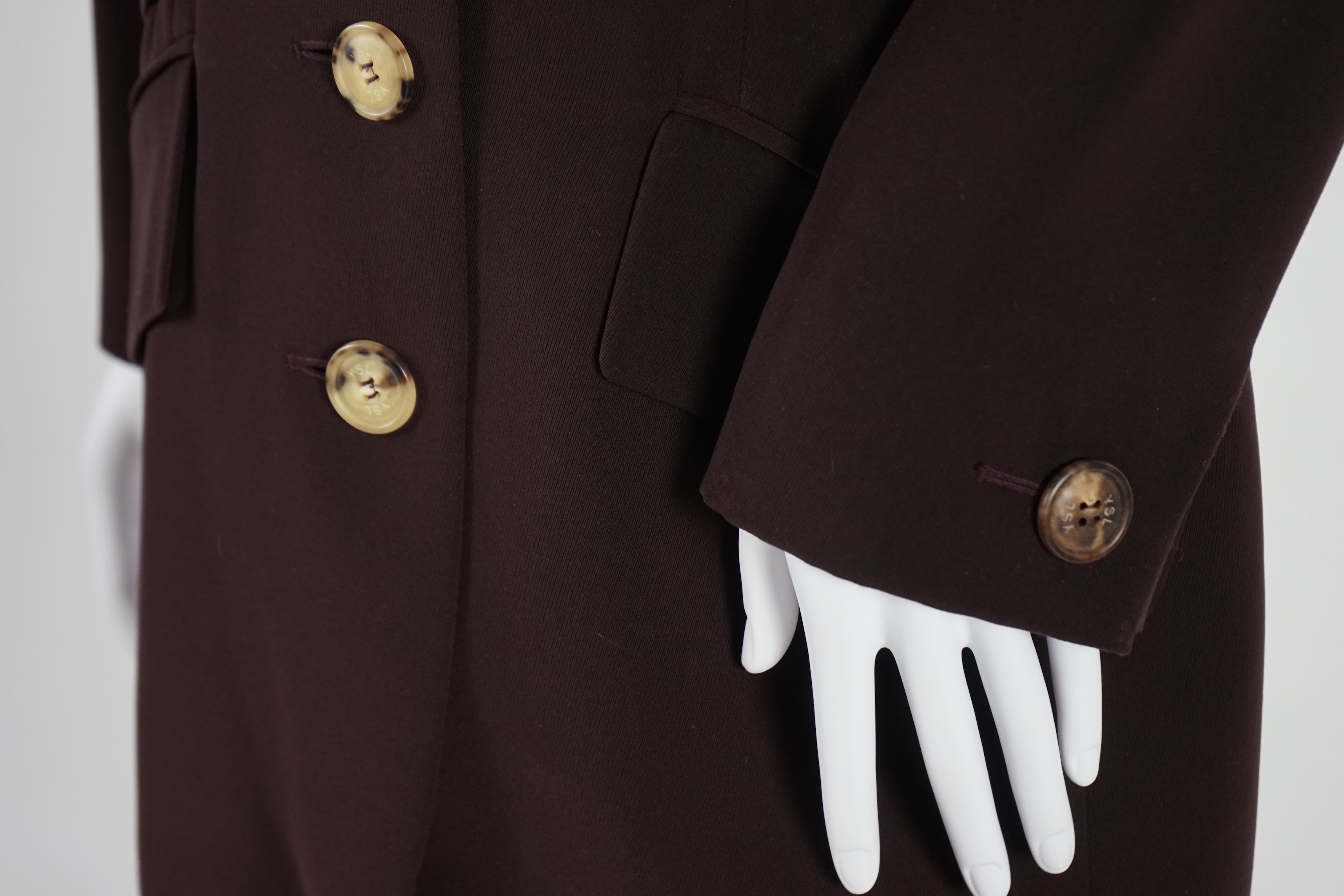 Two vintage Yves Saint Laurent variation lady's trouser suits, F 42 (UK 14). Please note alterations to make the waist smaller may have been carried out on some of the skirts. Proceeds to Happy Paws Puppy Rescue.